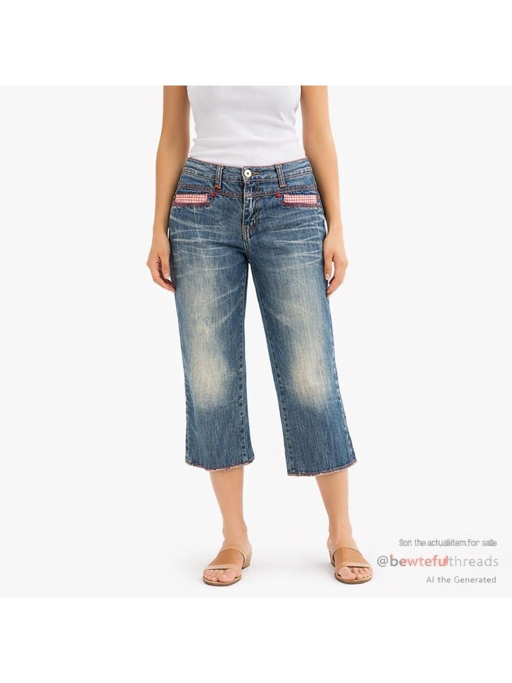 Y2K Americana Cropped Denim Jeans Waist 30” Red Gingham 2006